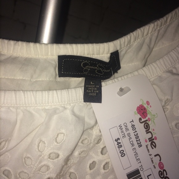 NWT White Cotton Ruffle Lace One Shoulder Blouse - Picture 4 of 6